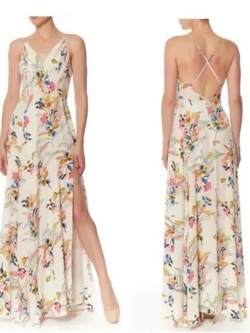 Yumi Kim Ivory Floral Crisscross Back Maxi Dress
